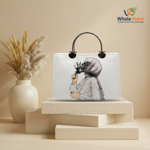 White Illustrated Hijabi Fashion Tote Bag