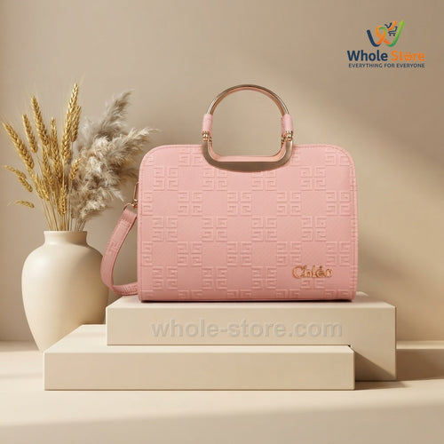 Pink Debossed Monogram Top-Handle Handbag