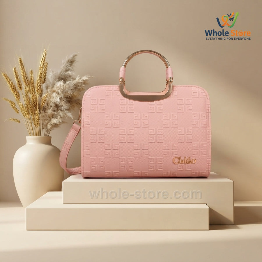 Pink Debossed Monogram Top-Handle Handbag