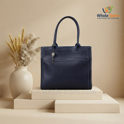 Navy Blue Tote Bag with Key Charm