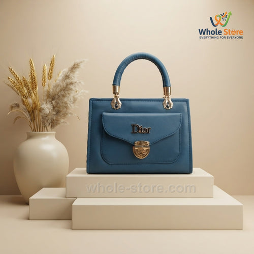 Teal Blue Top-Handle Handbag with Front Pocket