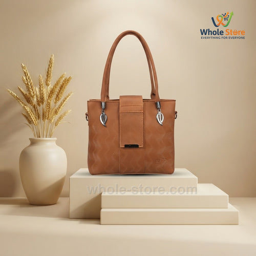 Tan Handbag with Subtle Zigzag Linework