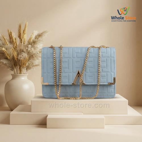 Light Blue Monogram Flap Shoulder Bag with Chain