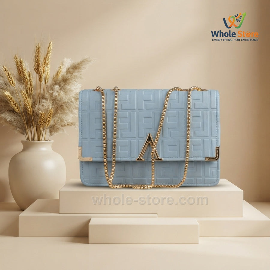 Light Blue Monogram Flap Shoulder Bag with Chain