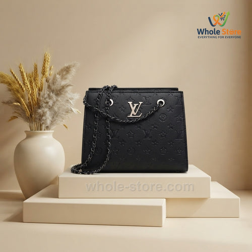 Black Debossed Monogram Tote Bag with Chain Strap