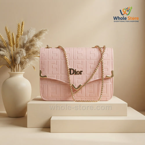 Pastel Pink Monogram Shoulder Bag with Gold Chain