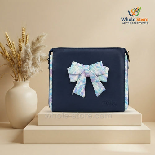 Navy Blue Stylo Crossbody Bag with Pastels Bow