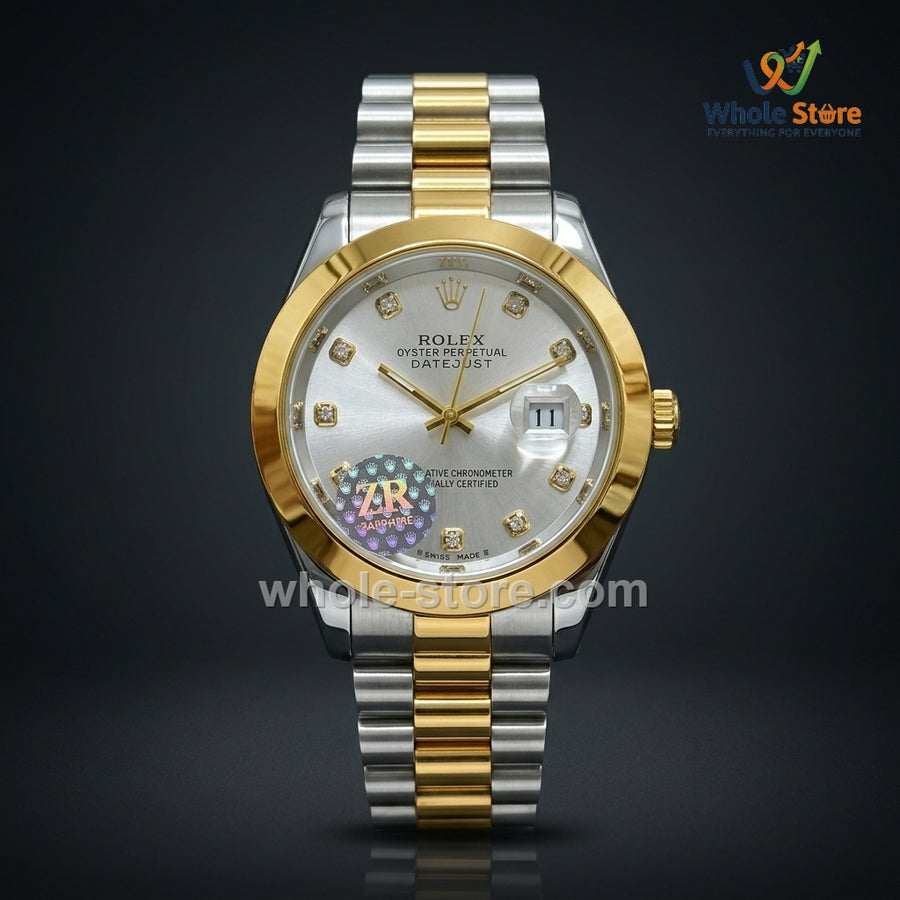 Men's Classic Two-Tone Datejust Diamond Dial Stainless Steel Watch