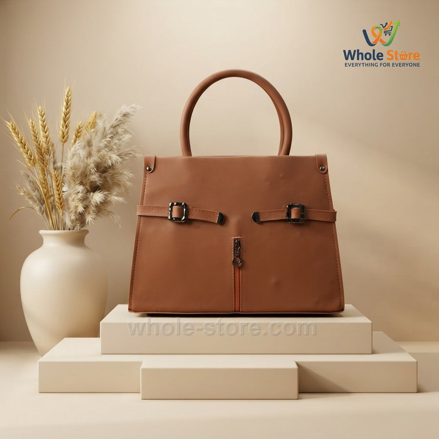 Tan Structured Belted Handbag