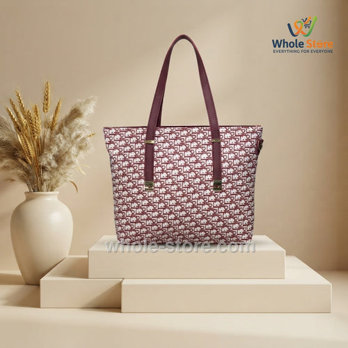 Monogram Print Structured Shoulder Tote Bag