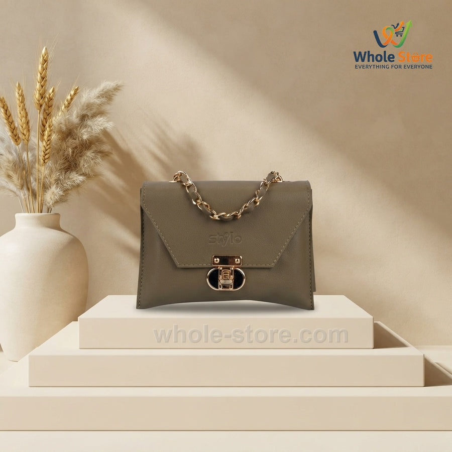 Olive Green Stylo Chain Accent Crossbody Bag