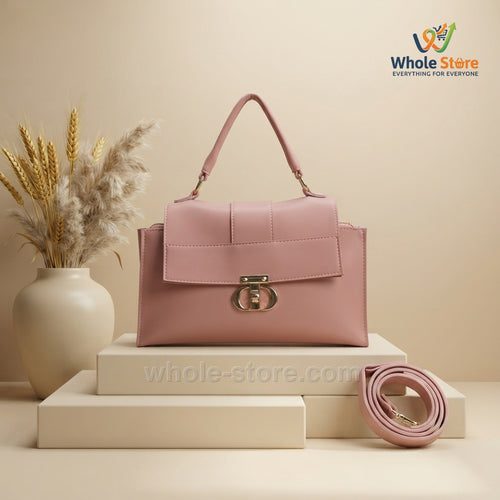 Dusty Pink Structured Handbag with Flap Closure