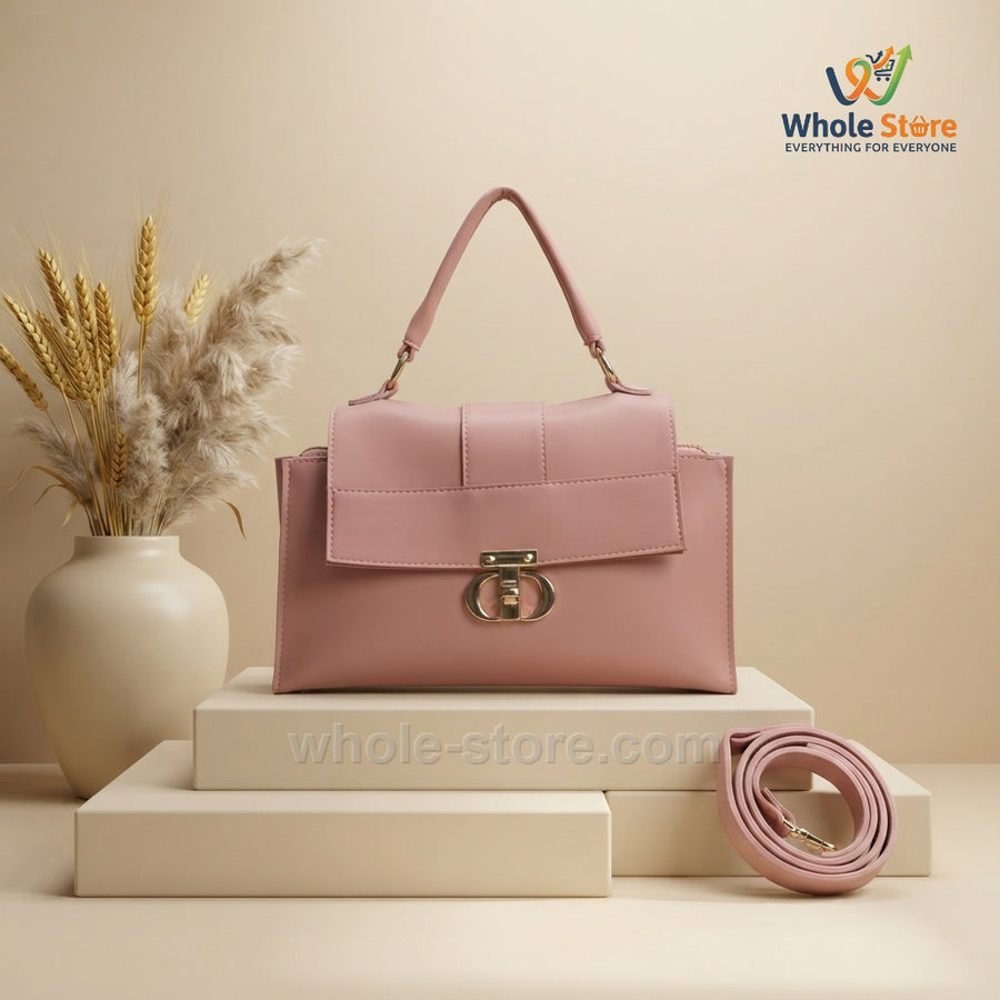Dusty Pink Structured Handbag with Flap Closure